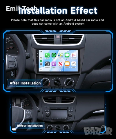 9" мултимедия за Suzuki Swift / Ertiga с Wireless CarPlay / Android Auto, снимка 3 - Аксесоари и консумативи - 55195506