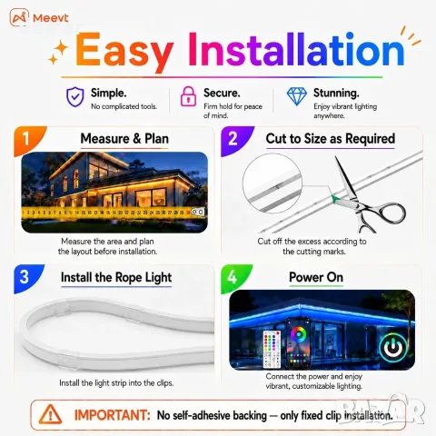 RGB LED неонова лента 5 м 24 V IP65 с APP и дистанционно, снимка 7 - Лед осветление - 55603367