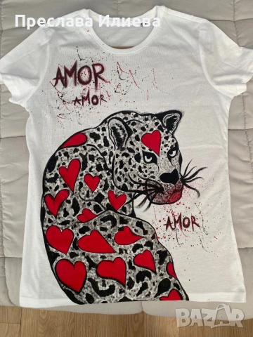 Ръчно рисувана тениска 🐆❤️, снимка 4 - Тениски - 55265222