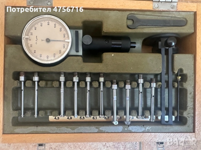 Немски индикаторен вътромер KS Suhl (0.002 mm) с микрокатор – ТОП състояние!, снимка 3 - Други инструменти - 54639304