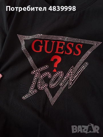 Черна тениска с камъни guess, снимка 3 - Тениски - 55225151