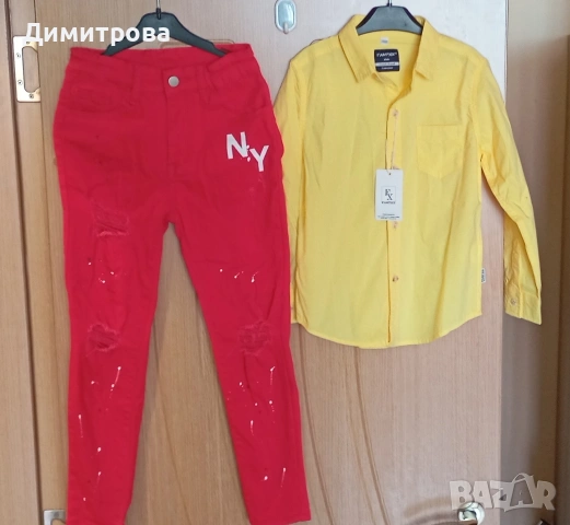 червени дънки и нова риза , снимка 5 - Детски панталони и дънки - 54565914