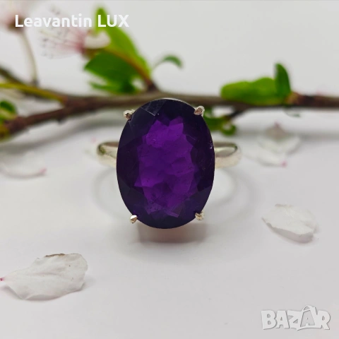 Сребърен пръстен с Аметист , снимка 4 - Пръстени - 54158330