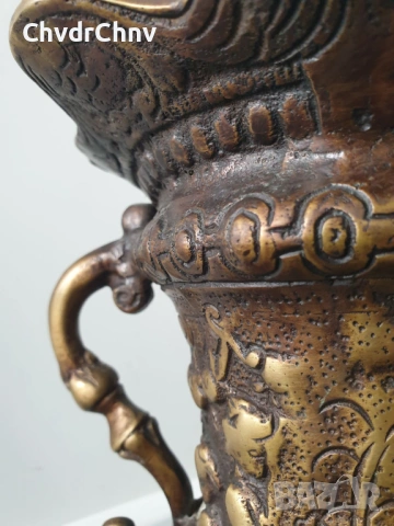 Италия 20ти век/27см-5кг/голяма стара италианска бронзова ваза с дръжки, снимка 10 - Антикварни и старинни предмети - 54193202