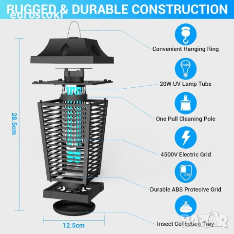Electric Bug Zapper UV лампа против насекоми 20 W и 4500V, технологии за безопасност, светлина , снимка 4 - Градинска техника - 54494875