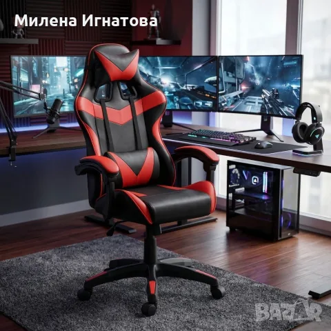 Геймърски стол с релакс механизъм, прибираща се поставка за крака и еко материал, снимка 4 - Геймърски - 55620924