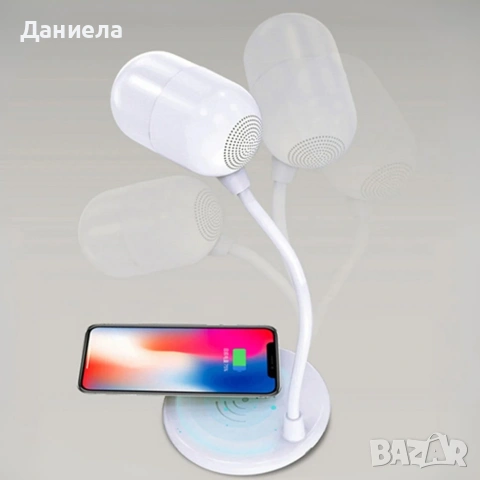 Настолна LED лампа 3 в 1 - Безжично зарядно 5W и Bluetooth високоговорител, снимка 5 - Други - 55105829