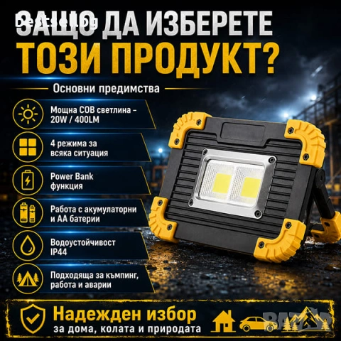 Преносима работна сервизна акумулаторна LED лампа фенер за къмпинг лов, снимка 5 - Къмпинг осветление - 29055563