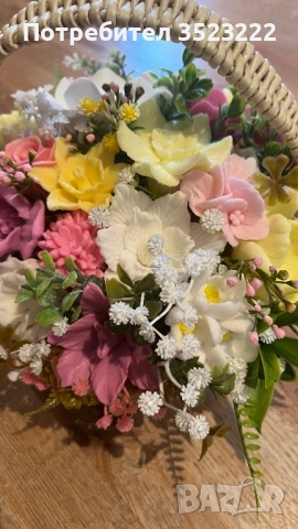 Букет в кошница от ароматни сапуни, снимка 2 - Декорация за дома - 54126499