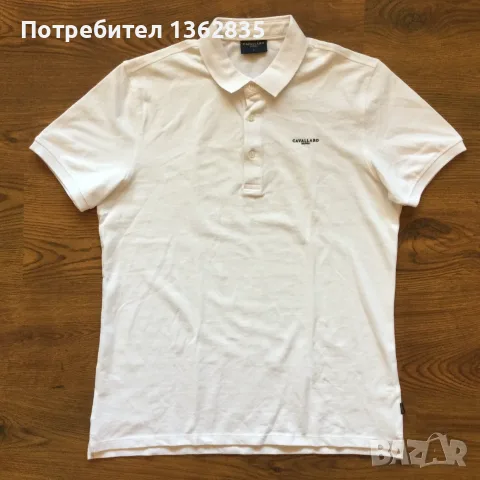 НОВА оригинална мъжка памучна бяла поло тениска с яка CAVALLARO NAPOLI размер L от Италия, снимка 4 - Тениски - 55559602