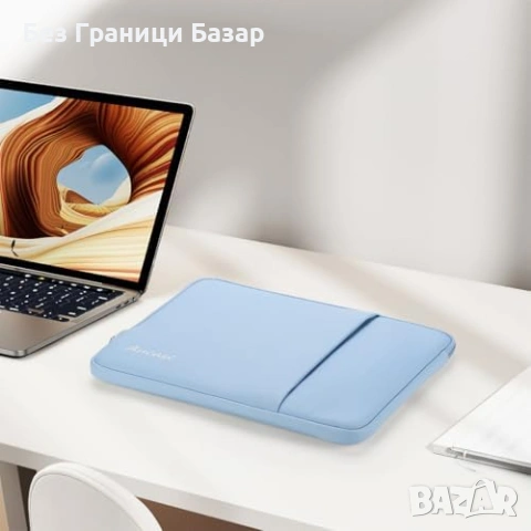 Нов Бежов Защитен калъф за лаптоп MacBook Pro Air 13 14 HP Acer Asus Lenovo с джоб, снимка 7 - Калъфи, кейсове - 54924870