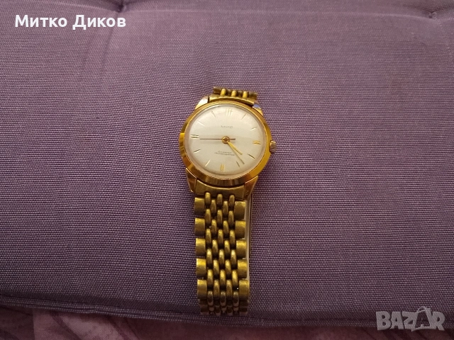 Мир часовник 1960 г. отличен работи 25 микрона златно покритие 18 камъка тънък протовиударен, снимка 3 - Мъжки - 54792854