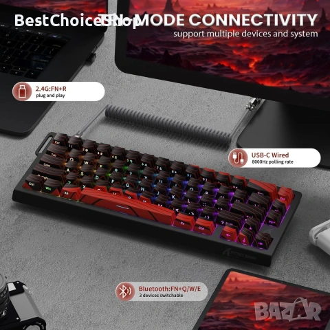 MAMBASNAKE Безжична геймърска клавиатура Attack Shark X68PRO HE с бърз тригер, снимка 10 - Клавиатури и мишки - 55039239