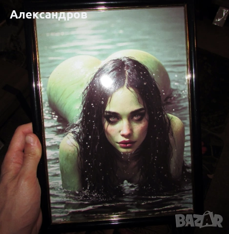 Картина нимфа, русалка и войн, снимка 2 - Други ценни предмети - 54866821
