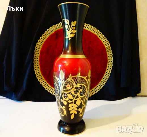 Бронзова ваза,Риба,цветя,позлата. , снимка 2 - Вази - 55104481