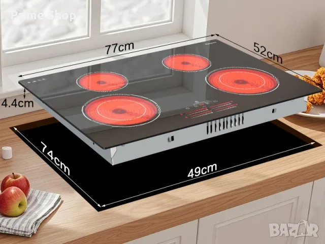 Стъклокерамичен плот за вграждане 77см, 7100W, 4 зони (2 двойни), стоманена рамка, Karienvir, снимка 8 - Котлони - 55677382
