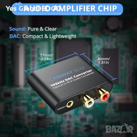 DAC конвертор CAMWAY SPDIF/Toslink към RCA аудио, снимка 3 - Аудиосистеми - 54038515