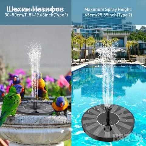 Слънчева помпа за фонтан 1.5W, с 8 сменяеми дюзи, безчетков мотор, плаваща с гъба,, снимка 2 - Басейни и аксесоари - 55666082