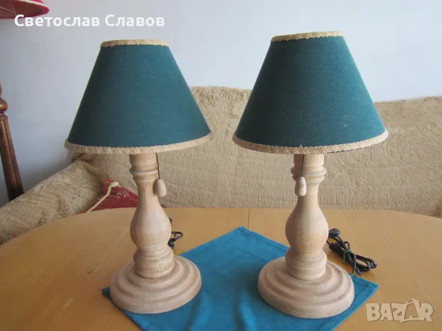 Комплект настолни /нощни/ лампи със стойки от натурален дъб 2, снимка 2 - Настолни лампи - 54336822