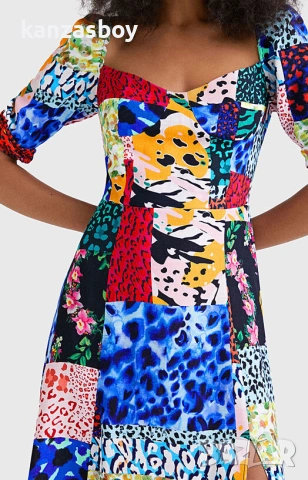DESIGUAL Midi dress with animal print - страхотна рокля Л, снимка 2 - Рокли - 55278965