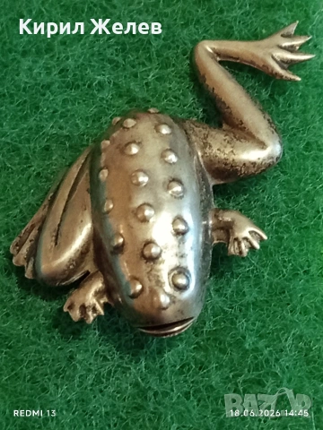 Винтидж сребърна брошка ЖАБА 🐸 Авторско ретро Арт бижу 19801, снимка 3 - Антикварни и старинни предмети - 54957977