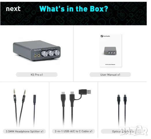Fosi Audio K5 Pro висококачествен ДАK DAC, усилвател за слушалки и външна звукова карта, снимка 8 - Ресийвъри, усилватели, смесителни пултове - 53778829