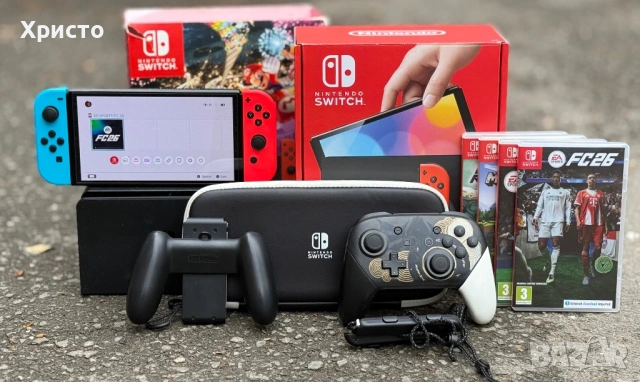  Конзола Nintendo Switch OLED + игри + Pro Controller + кейс   