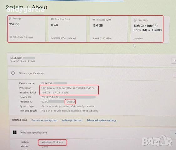 NVIDIA RTX 4070 8GB/Intel Core i7-13700HX/16GB RAM DDR5/1TB SSD/17.3 QHD 240hz/MSI Stealth 17 Studio, снимка 15 - Лаптопи за игри - 54089334