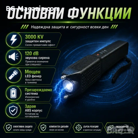 Мощен акумулаторен електрошк с фенер кучегон със звукова аларма палка за самозащита кучета охрана, снимка 2 - Оборудване и аксесоари за оръжия - 51014752