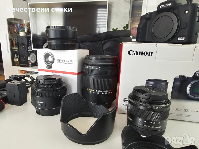 Canon M50 Mark II с 3 обектива и аксесоари комплект, снимка 3 - Камери - 54974187