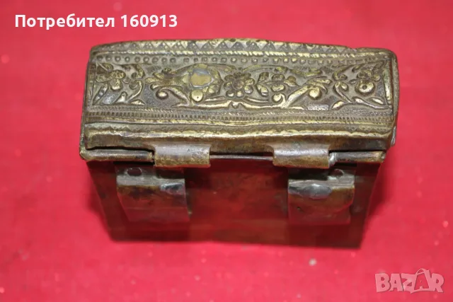Старинна бронзова барутница, паласка, фишеклък, кутия., снимка 8 - Антикварни и старинни предмети - 55422163