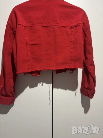     SHEIN Red Cropped Denim Jacket , снимка 2 - Якета - 55477058