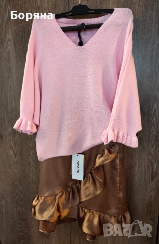 Moondust розов пролетен пуловер с къдричка, снимка 8 - Блузи с дълъг ръкав и пуловери - 54080160