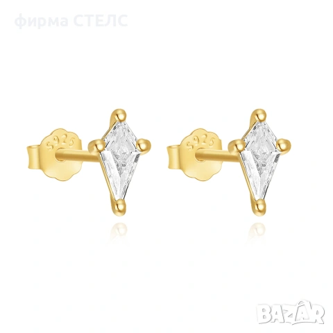 Позлатени обеци с цирконий STELS / Сребърни обеци / Подарък за жена