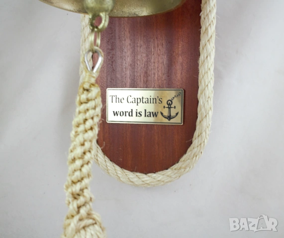 203 Корабна камбана от плътен месинг на махагонова поставка, снимка 6 - Колекции - 54022152