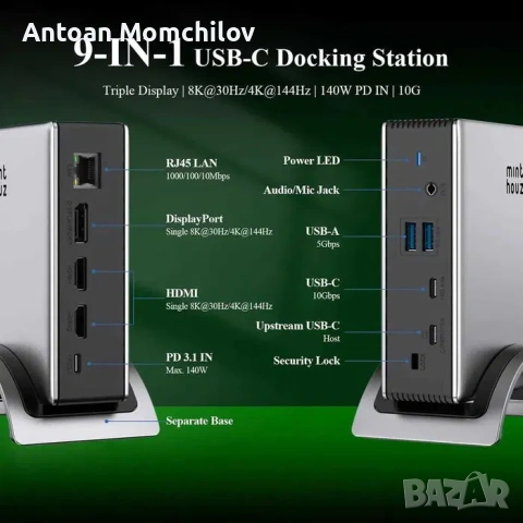 Докинг станция Minthouz MT-UMD27 Pro 9 в 1 140W, снимка 2 - Други - 54824024