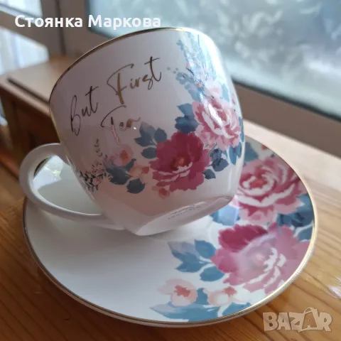 Колекционерски сет за чай - костен порцелан - Англия-"Midnight Bloom'', снимка 6 - Чаши - 55607042