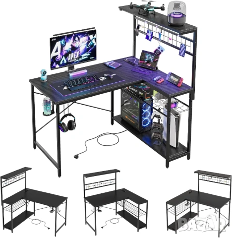 НОВО Бюро  L-образно с контакти и LED осветление