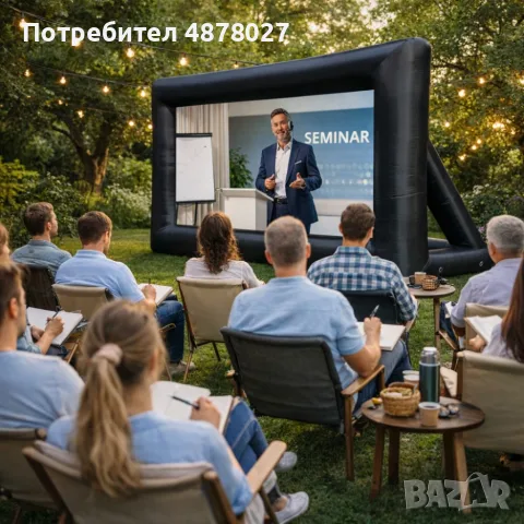 Надуваем проекционен екран за събития и кино на открито – Перфектен за партита и прожекции, снимка 11 - Плейъри, домашно кино, прожектори - 55570286