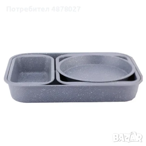Комплект 4 тави за печене Cheffinger с мраморно незалепващо покритие – различни форми, компактно под, снимка 2 - Съдове за готвене - 55516949