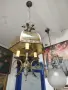 Античен месингов полилей във викториански стил с отличителен купол от кехлибарено оцветено стъкло, снимка 2
