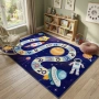 Детски килим за игра 120х160см - Тъмносин килим с космос и пътека от числа, противоплъзгащ и миещ се, снимка 3
