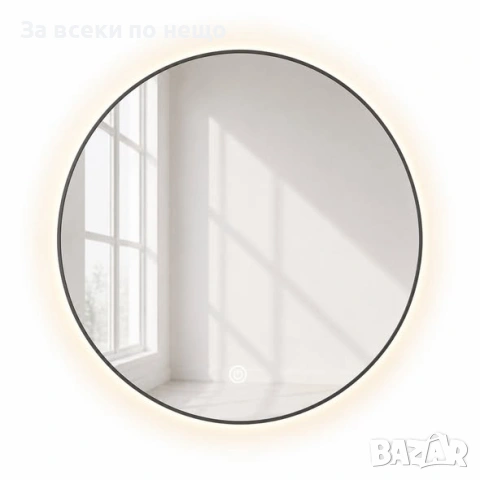Кръгло LED огледало за баня с черна рамка и антизапотяване Ø60 см Код P2712, снимка 2 - Огледала - 55054824