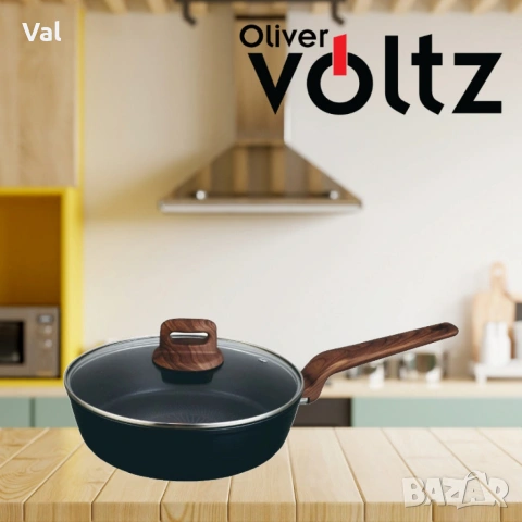 Тиган с капак Voltz Paris, 24x6.3см., Дълбок, Топлинен сензор, Кован алуминий, Незалеп. покритие, снимка 4 - Съдове за готвене - 54998969