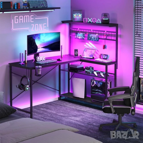 НОВО Бюро  L-образно с контакти и LED осветление, снимка 9 - Бюра - 54213877