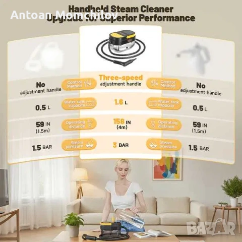 Парочистачка Gautye G1 1600W с 15 аксесоара, снимка 6 - Парочистачки и Водоструйки - 54827576