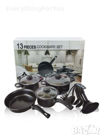 🍳 Пълен комплект съдове 13 части – с незалепващо покритие и индукция 🍳