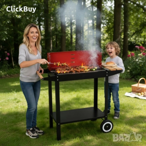 Градинско барбекю на колела, емайлирана стомана, 4 степени + Подарък 3 прибора, снимка 11 - Барбекюта - 54121128