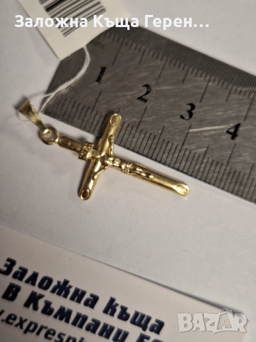 Златна Висулка Кръст - 1,24гр. - 14к., снимка 3 - Колиета, медальони, синджири - 54024358
