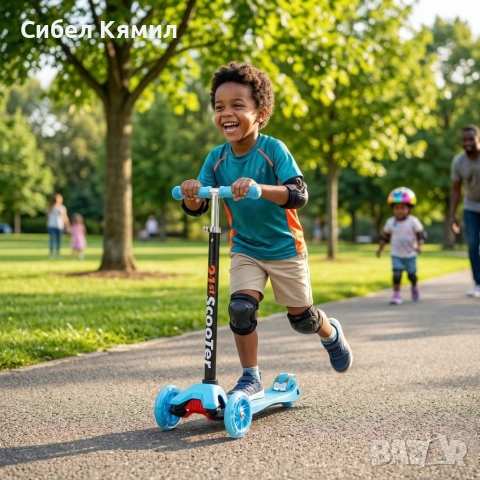 Детска тротинетка 21st Scooter със светещи колела, сгъваема, до 50кг – Синя, снимка 3 - Други - 54086208
